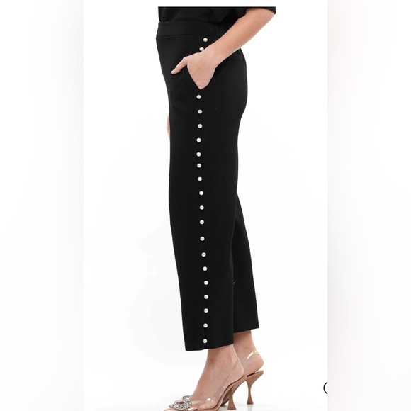Light Lyocell Black Wide-Leg Pearl Pants & Matching Top – Size Medium - Picture 1 of 11